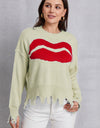 Lip Fringe Round Neck Sweater