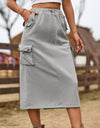 Drawstring Waist Slit Denim Skirt