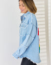 PEACE Raw Hem Dropped Shoulder Denim Top