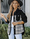 Plaid Pocketed Button Up Denim Jacket