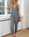 Spaghetti Strap Deep V Jumpsuit with Pockets