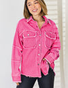 PEACE Raw Hem Dropped Shoulder Denim Top