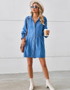 Button Up Flounce Sleeve Mini Denim Dress