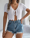 Tied Openwork Short Sleeve Cardigan