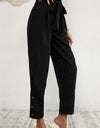 Buttoned Tie-Waist Cropped Pants