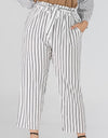 Full Size Striped Paperbag Waist Cropped Pants