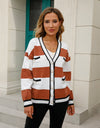 Color Block V-Neck Long Sleeve Cardigan