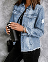 Distressed Raw Hem Denim Jacket