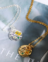 Inlaid Multicolored Zircon Round Pendant Copper Necklace