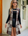 Plaid Open Front Sleeveless Cardigan with Pockets