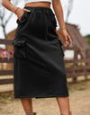 Drawstring Waist Slit Denim Skirt