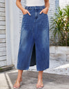 Slit Midi Denim Skirt with Pockets