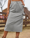 Drawstring Waist Slit Denim Skirt