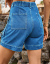 High Waist Denim Cargo Shorts