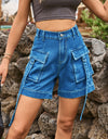 High Waist Denim Cargo Shorts