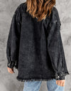 Button Up Pocketed Raw Hem Denim Jacket