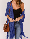 Openwork Open Front Cardigan with Fringes