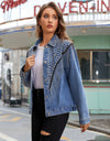 Studded Fringe Button Down Denim Jacket