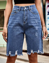 Raw Hem High Waist Denim Shorts with Pockets