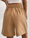Buttoned Elastic Waist Pleated Detail Shorts