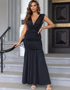Ruched Plunge Sleeveless Maxi Dress