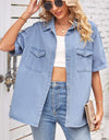 Collared Neck Short Sleeve Denim Jacket