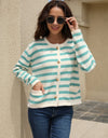 Striped Round Neck Button-Down Dropped Shoulder Cardigan