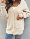 Button Front Drop Shoulder Waffle Cardigan