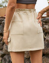 Drawstring Straight Hem Denim Mini Skirt with Pocket
