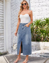 Slit Midi Denim Skirt with Pockets