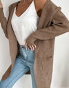 Ribbed Open Front Hooded Cardigan with Pockets