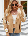 Floral Ribbed Trim Drop Shoulder Cardigan