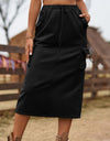 Drawstring Waist Slit Denim Skirt