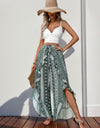Slit Ruffled Geometric Wide Leg Pants
