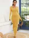 Round Neck Long Sleeve Maxi Wrap Dress