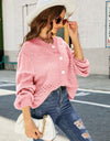 Woven Right Openwork Pompom Puff Sleeve Cardigan