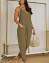 Spaghetti Strap Deep V Jumpsuit with Pockets