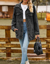 Buttoned Collared Neck Denim Jacket with Pockets