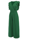Ruffled Surplice Cap Sleeve Jumpsuit