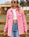 Button Up Collared Neck Raw Hem Denim Top