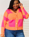 Woven Right Checkered V-Neck Dropped Shoulder Cardigan