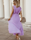 Tied Surplice Cap Sleeve Pleated Dress