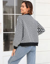 Button-Down Stripe & Plaid Contrast Pattern Cardigan