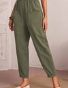 Elastic Waist Pocket Tapered Pants