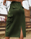 Drawstring Waist Slit Denim Skirt