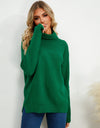 Slit Turtleneck Dropped Shoulder Sweater