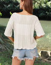 Openwork Round Neck Half Sleeve Knit Top