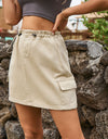 Drawstring Straight Hem Denim Mini Skirt with Pocket