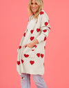 Heart Graphic Open Front Cardigan with Pockets