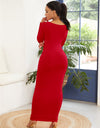 Round Neck Long Sleeve Maxi Wrap Dress